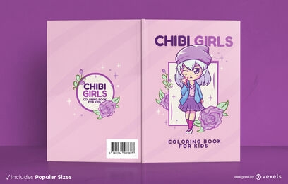 Anime chibi girl floral book cover design
