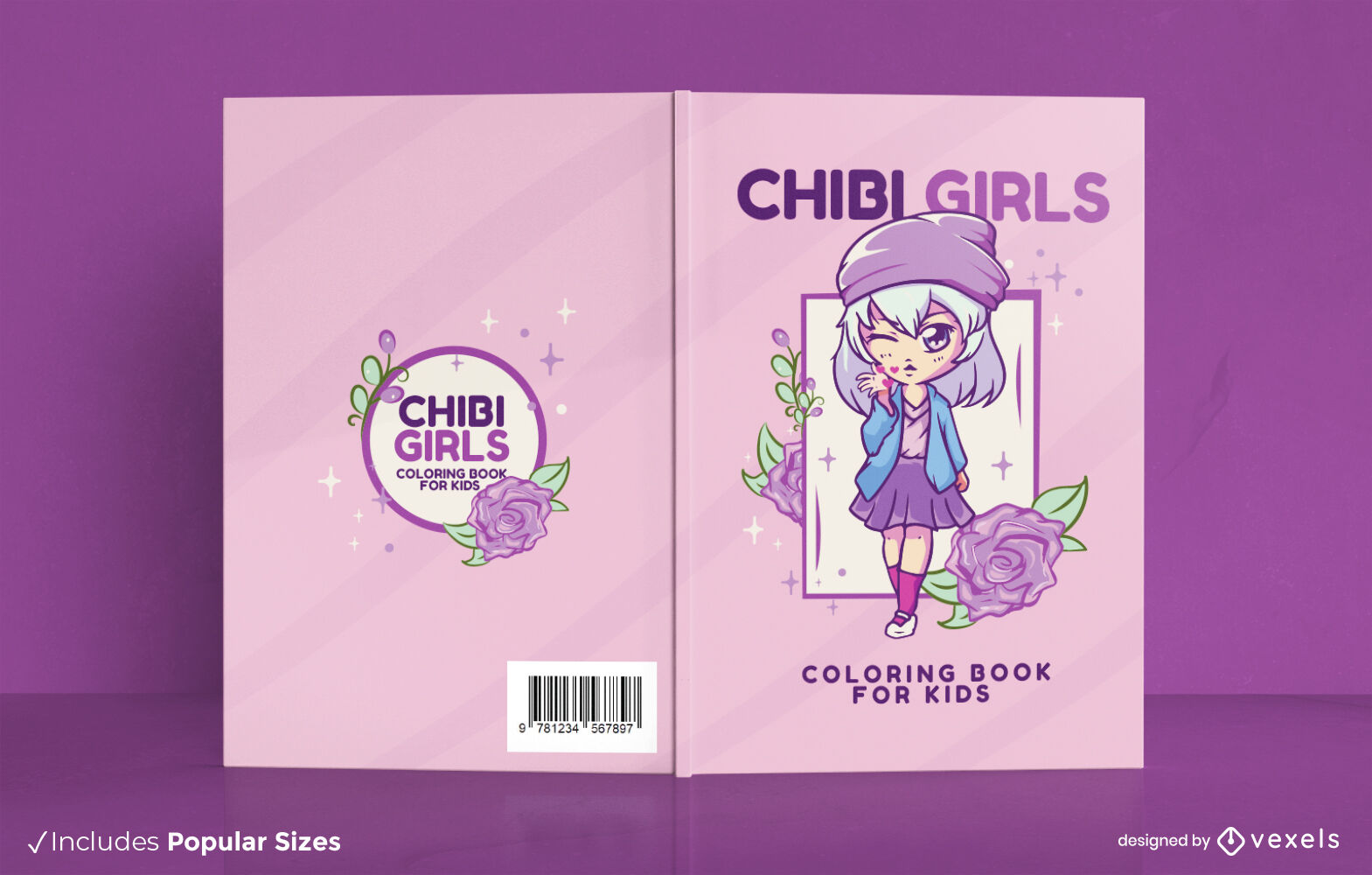 Diseño de portada de libro floral anime chibi girl