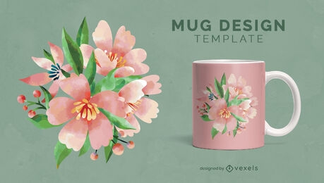 Watercolor flowers nature mug design