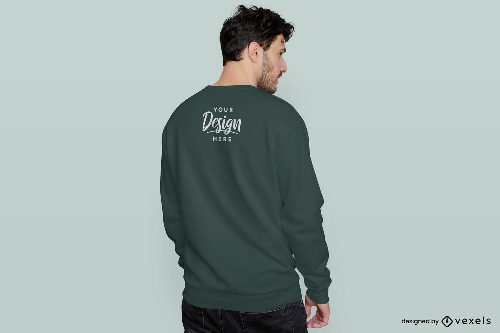Green back sweatshirt man mockup flat background