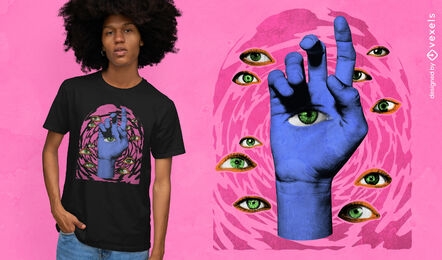 Hands and eyes psychedelic psd t-shirt design