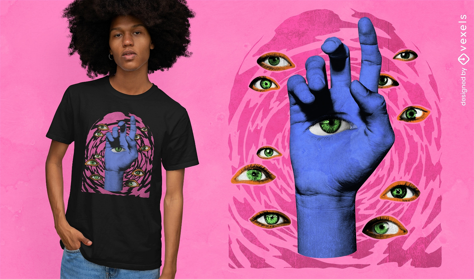 H?nde und Augen psychedelisches PSD-T-Shirt-Design