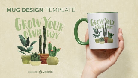 Diseño de taza de acuarela de plantas y cactus.