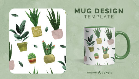 Modelo de caneca em aquarela com plantas de cacto