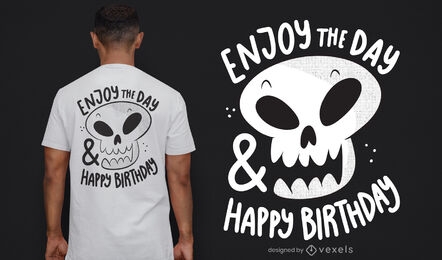 Design de t-shirt com caveira de feliz aniversário