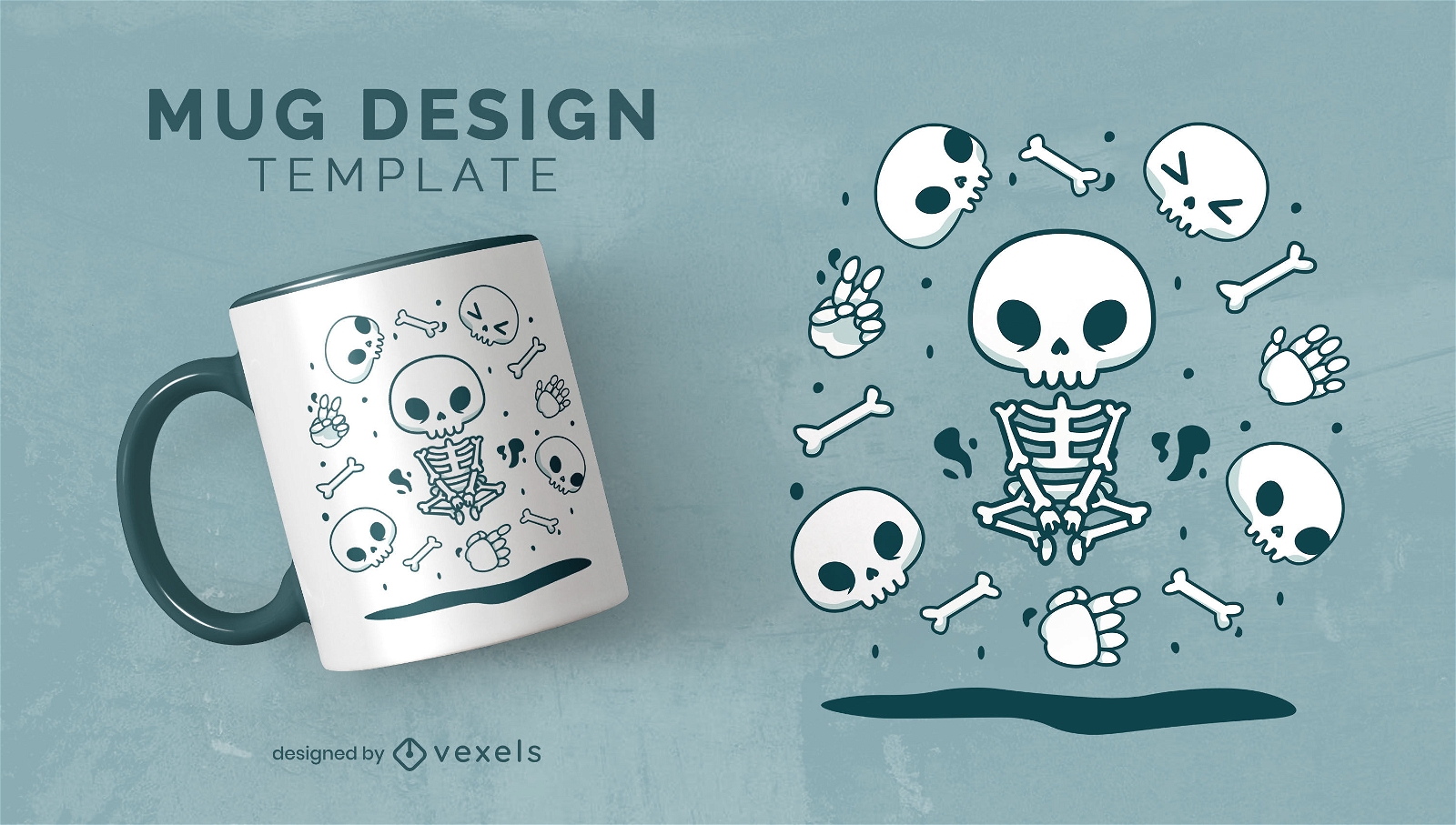Skulls and skeletons cute mug template