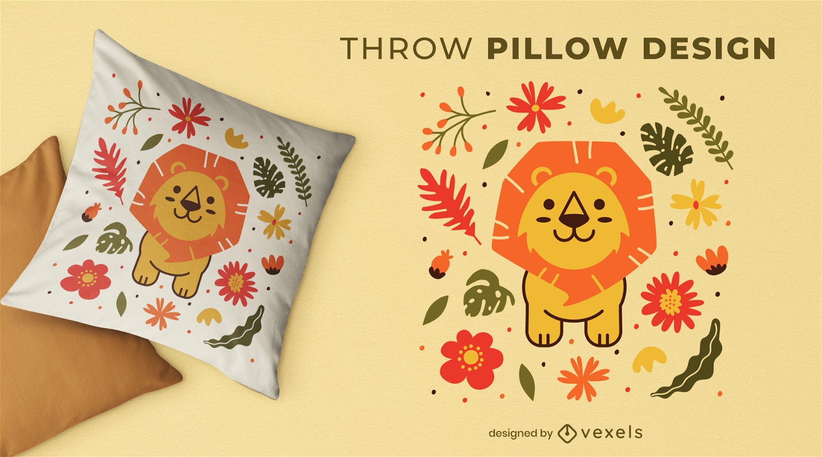 Cute baby lion nature throw pillow design