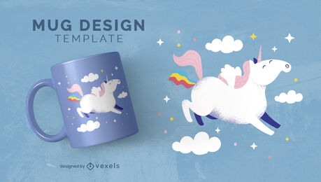 Flying happy unicorn creature mug template
