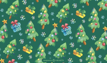 Diseño de patrón de árbol de Navidad y regalos.