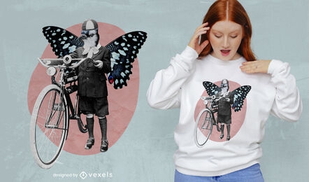 Vintage Frau Schmetterling Fahrrad psd T-Shirt Design