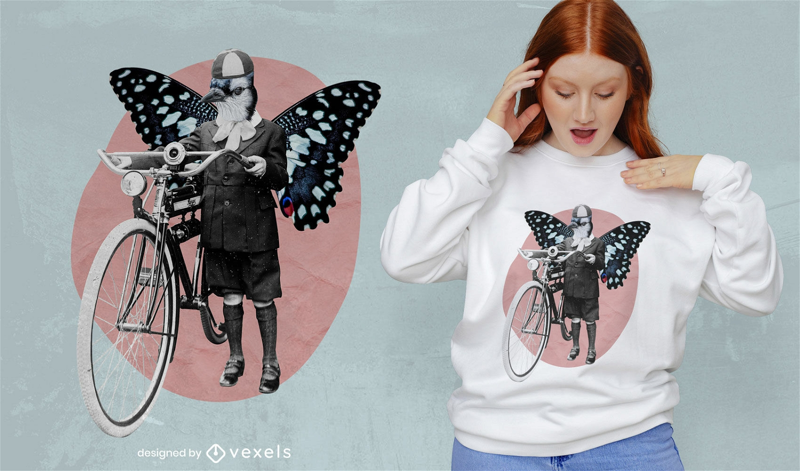 Diseño de camiseta psd de bicicleta de mariposa de mujer vintage