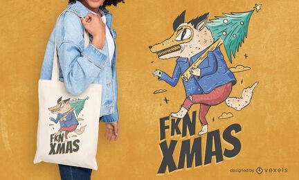 Anti christmas wolf tote bag design