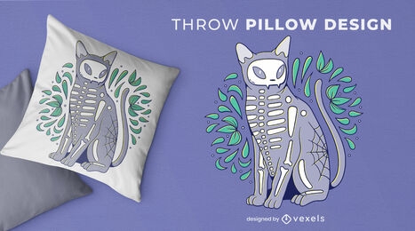 Skeleton cat animal throw pillow design