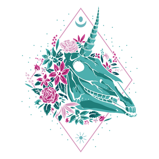 Composición floral de calavera de unicornio Diseño PNG