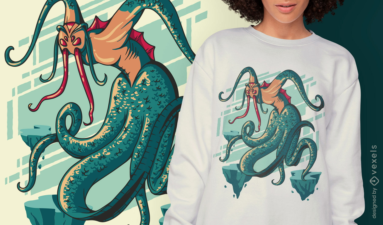 Monstro de pesadelo com design de t-shirt de tentáculos