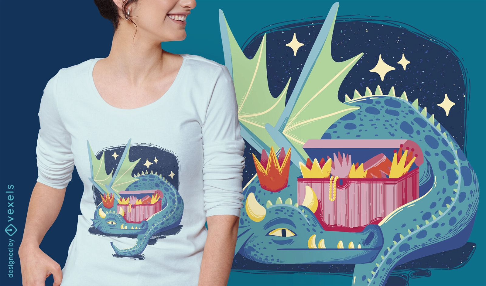 Design de t-shirt com dragão de conto de fadas do rei