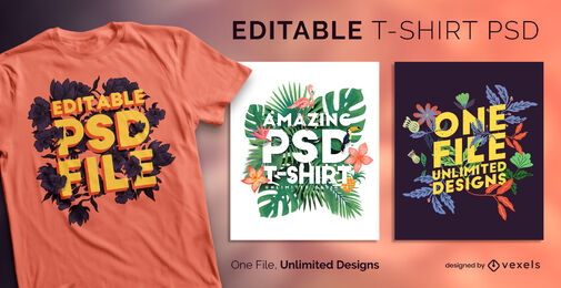 Floral tropical leaves scalable psd t-shirt template