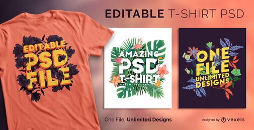 Modelo de t-shirt psd escalável com folhas tropicais florais