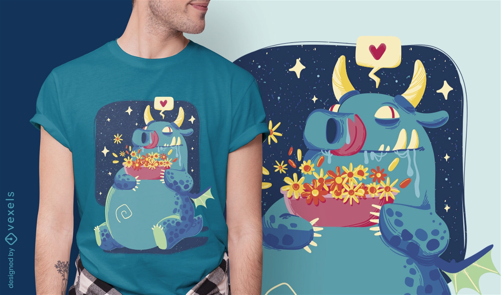 Märchenhafter Drache mit Blumen-T-Shirt-Design