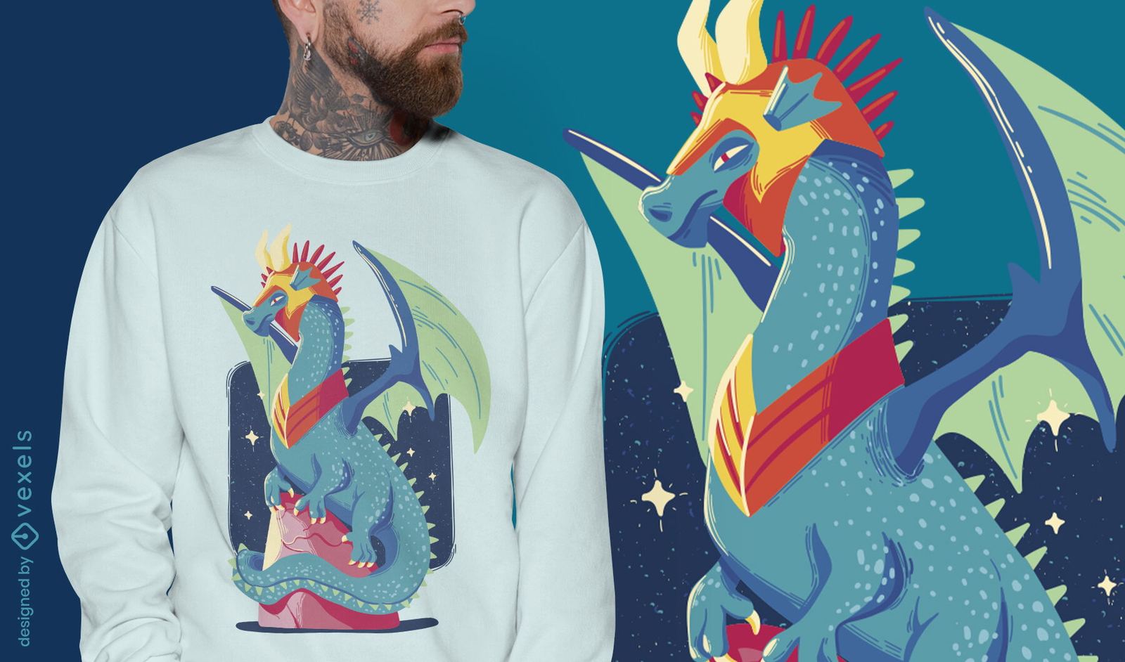 Dragão de conto de fadas com design de camiseta de capacete