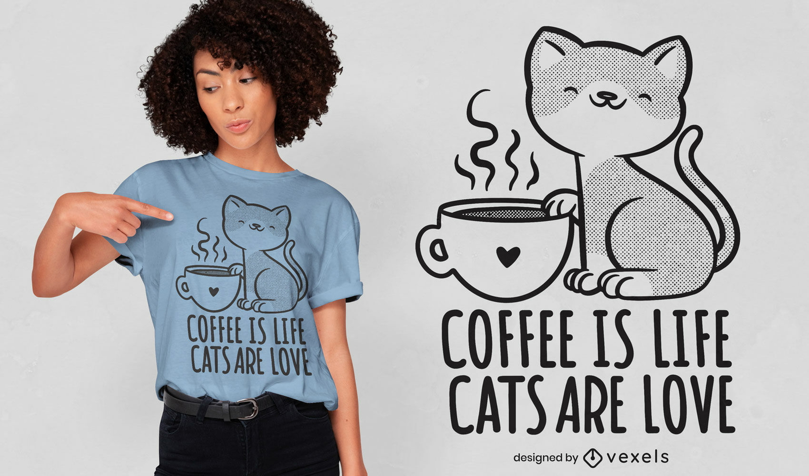 Gato com design de camiseta de caneca de café