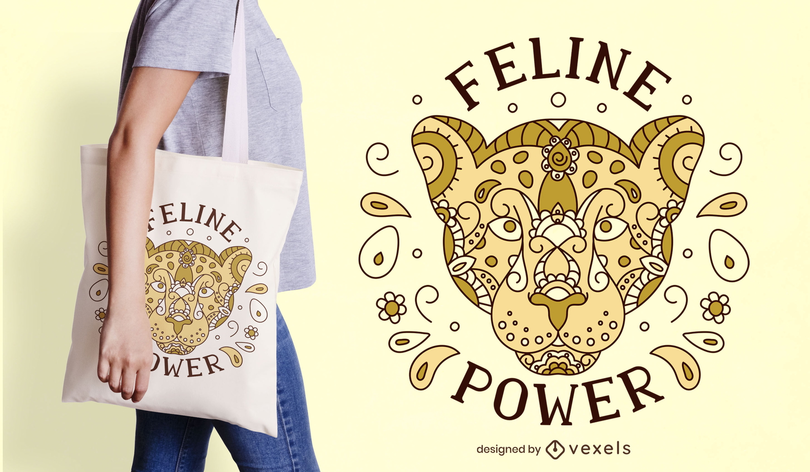 Diseño de bolso tote tote animal mandala