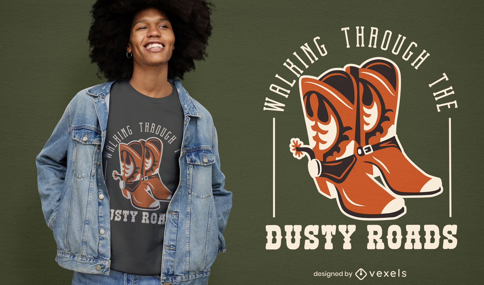 Design de t-shirt com botas de cowboy caubói