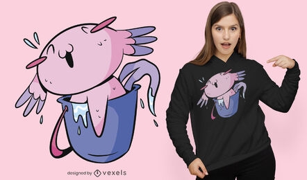 Axolotl fofo com design de t-shirt balde