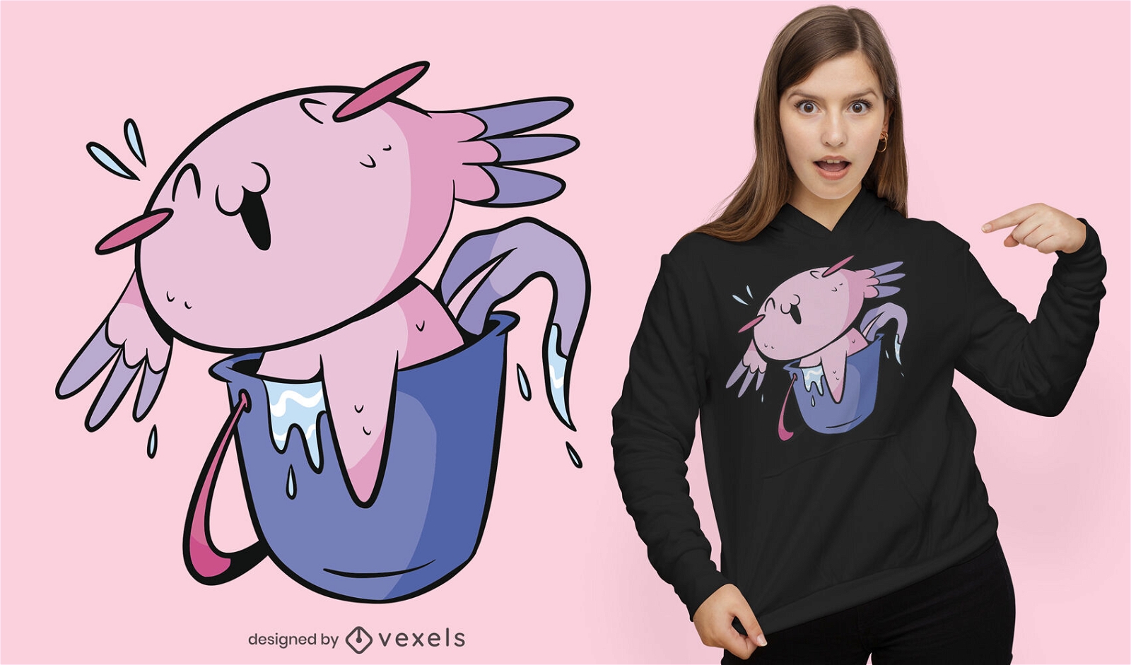 Cute axolotl in bucket t-shirt design