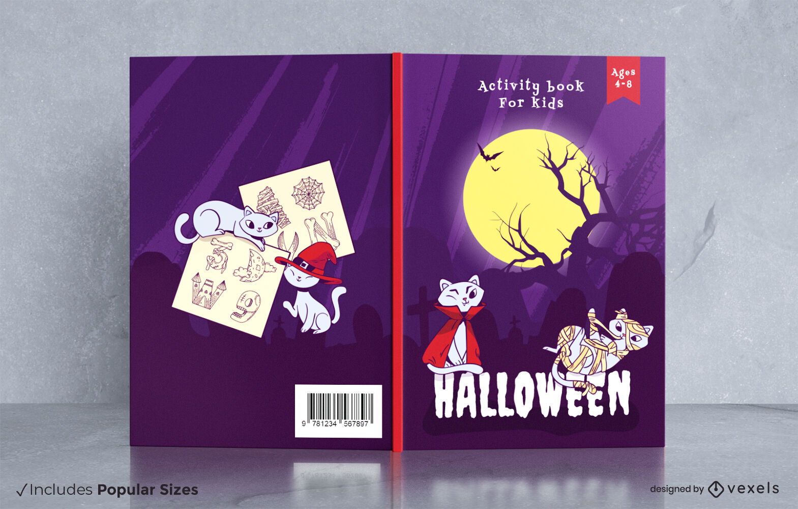 Lindo diseño de portada de libro de halloween de gatos monstruosos