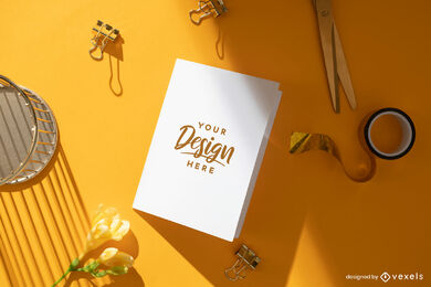 Orange table greeting card simple mockup