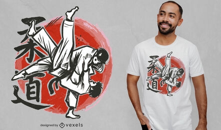 Diseño de camiseta de luchadores dibujados a mano de judo