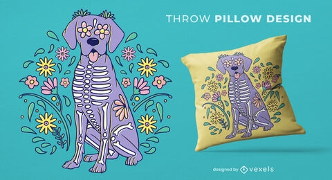 Desenho de travesseiro de esqueleto para cão e animal