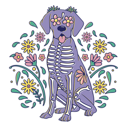 Perro esqueleto floral Diseño PNG