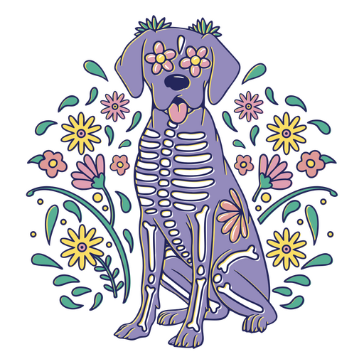 cachorro esqueleto floral Desenho PNG