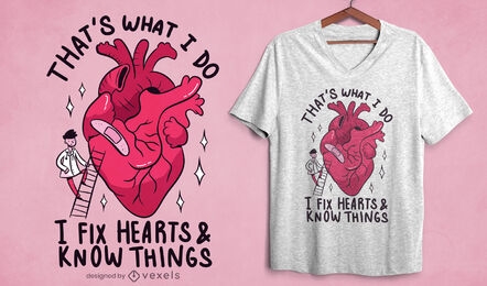 Homem consertando desenho de camiseta de desenho animado de coração