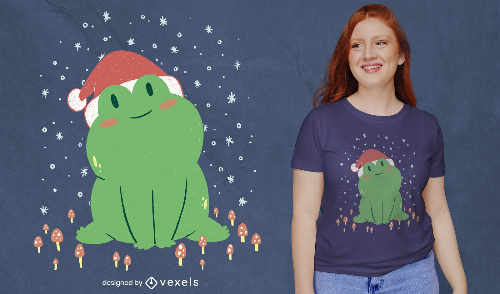 Cute frog in christmas hat psd t-shirt design