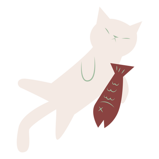White flat cat and fish PNG Design