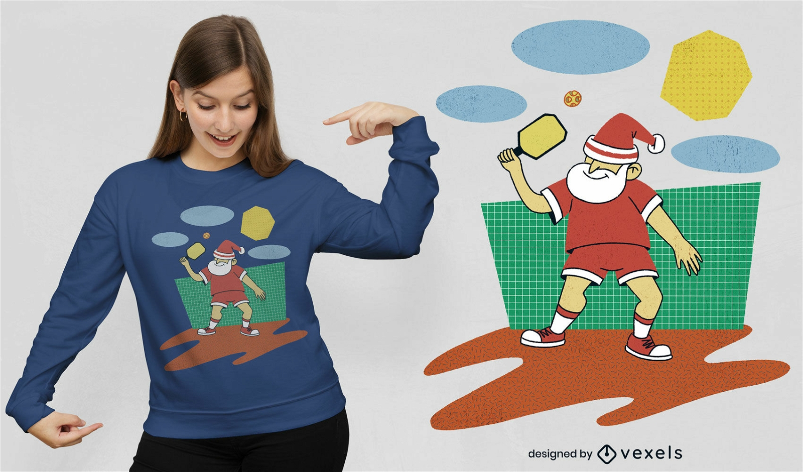 Pickleball Weihnachtsmann PSD T-Shirt Design