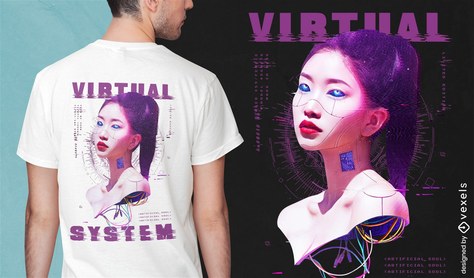 Design de camiseta psd de garota android virtual