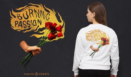 Diseño de camiseta psd de flores ardientes de pasión