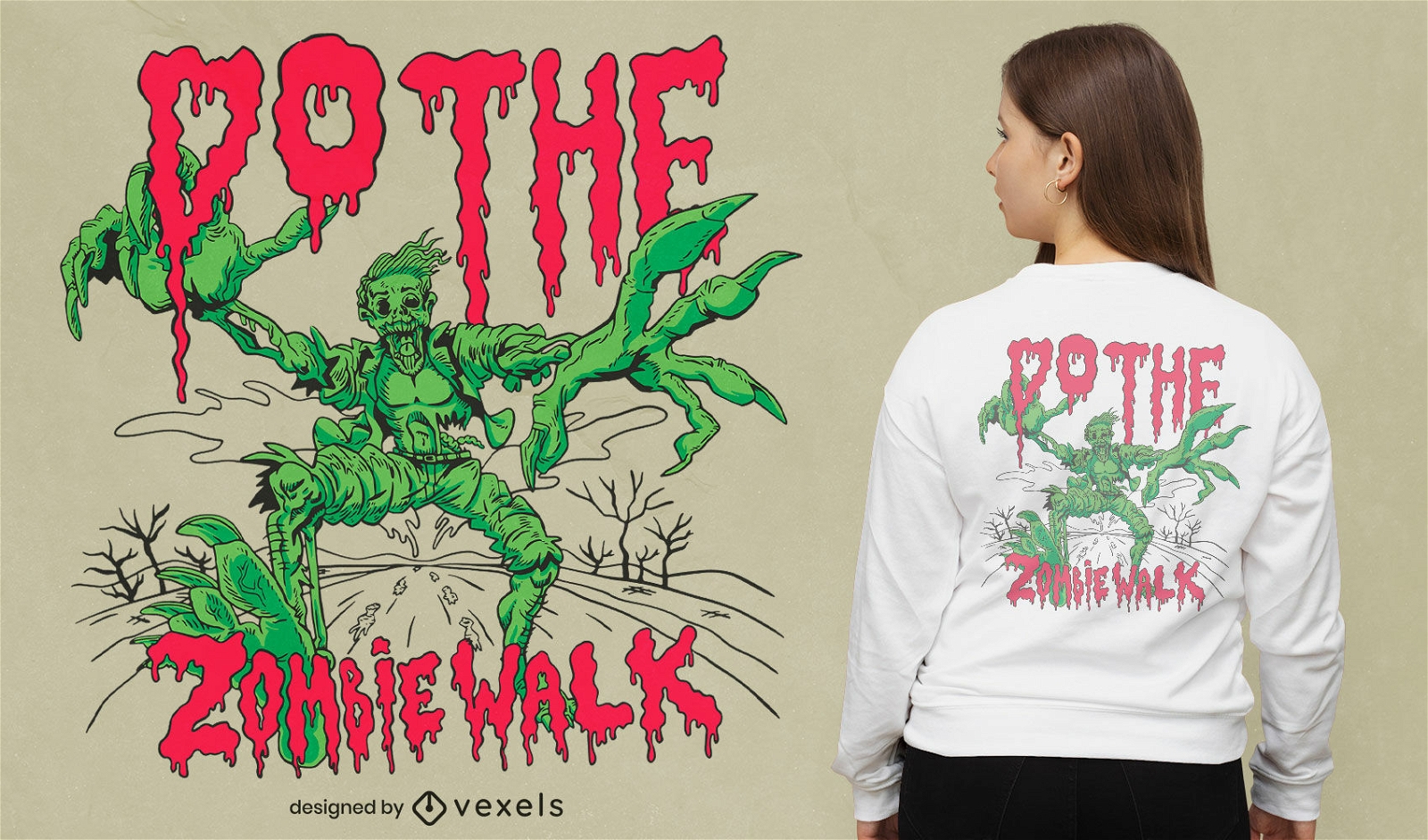 Diseño de camiseta zombie monster walking