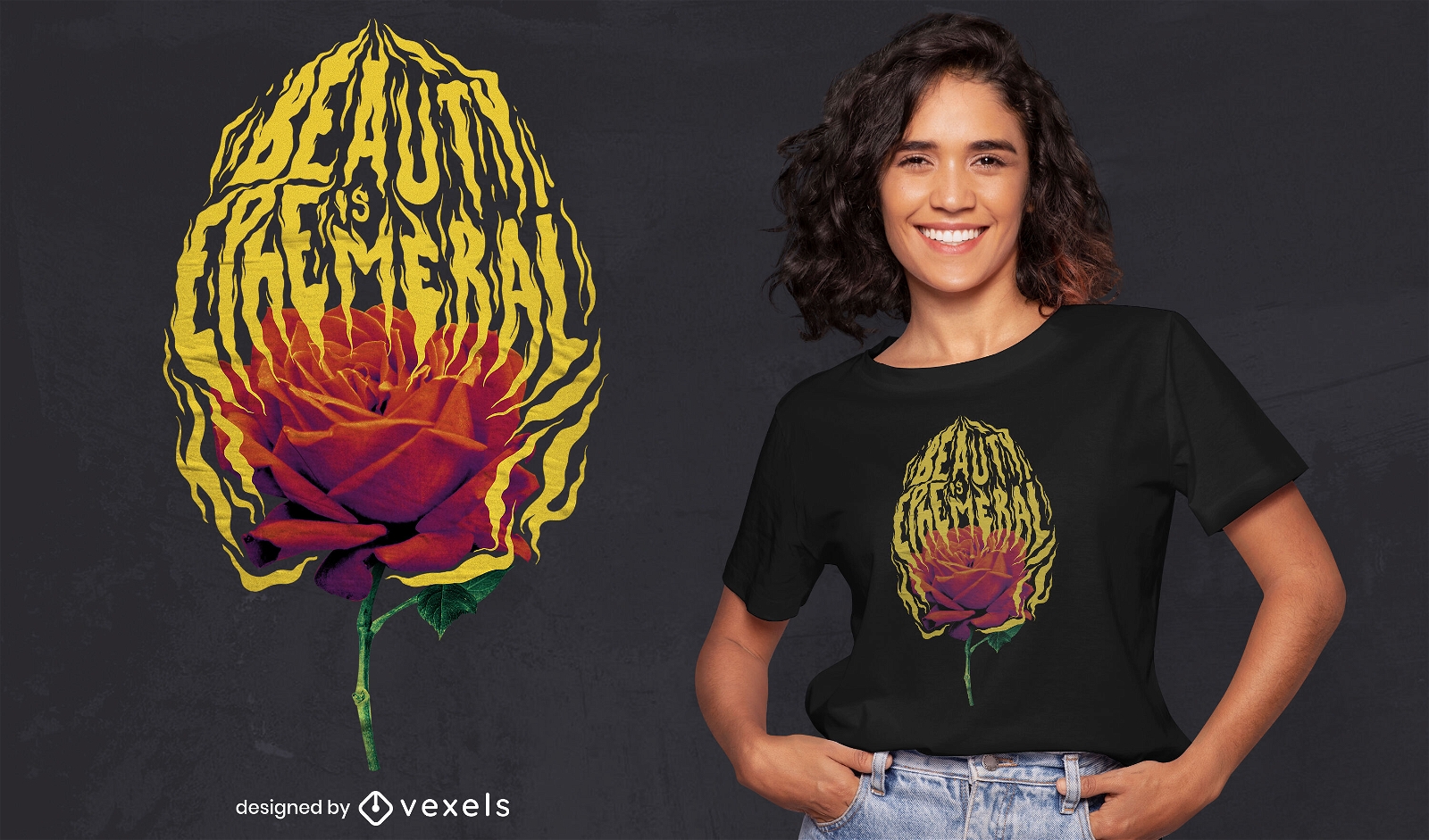 Rosa em chamas design de camiseta psd