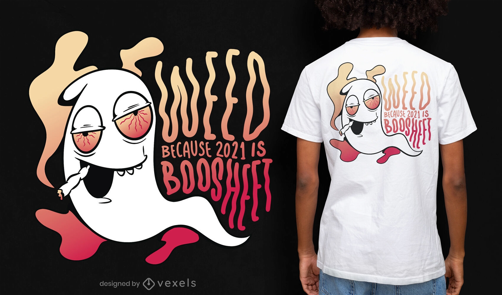 Diseño de camiseta de halloween de hierba de fumar fantasma