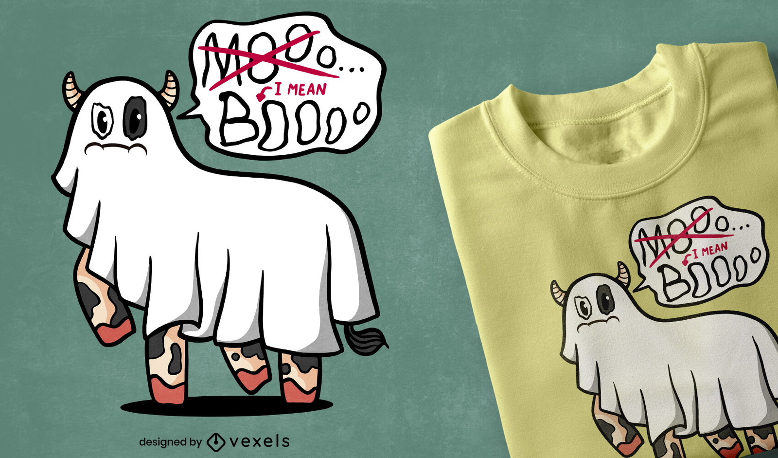 Diseño de camiseta de halloween divertido de vaca fantasma