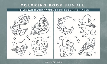 Witch elements coloring book interior design