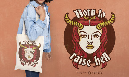 Demon girl with horns tote bag deisgn