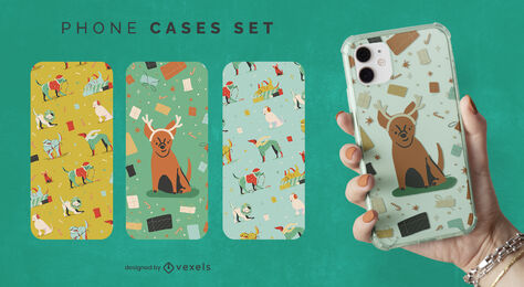 Conjunto de capa de celular para animais de cachorro natalino