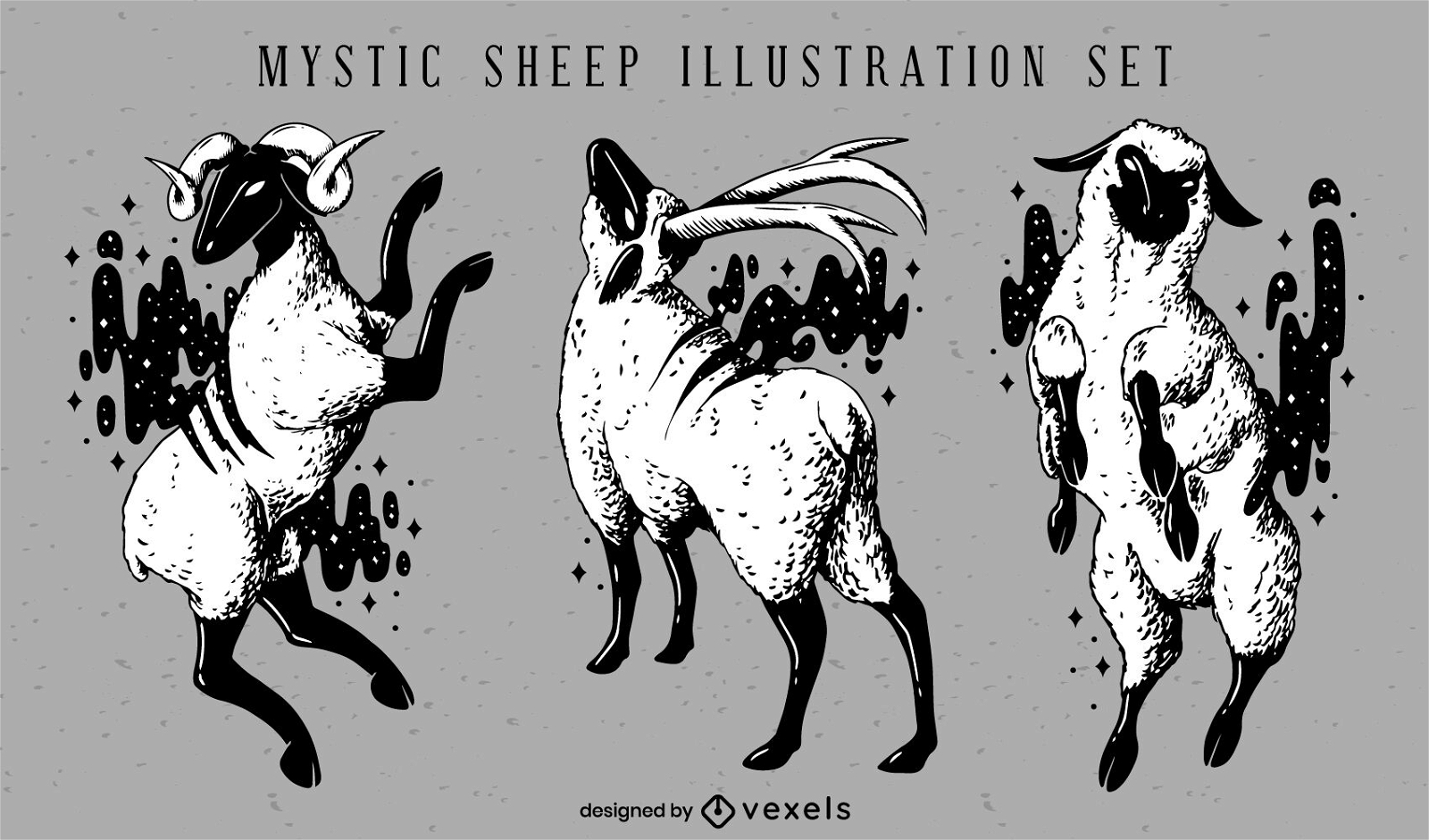 Conjunto de ilustração de animais de ovelhas mágicas