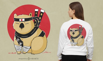 Diseño de camiseta de dibujos animados ninja wombat